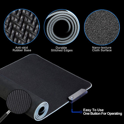 Black mouse pad with detailed features on a black background
