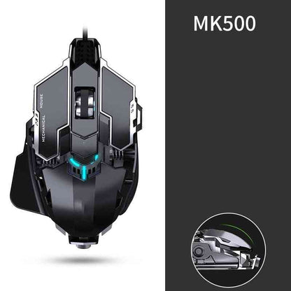 Gaming mouse with MK500 model number on a white and gray background