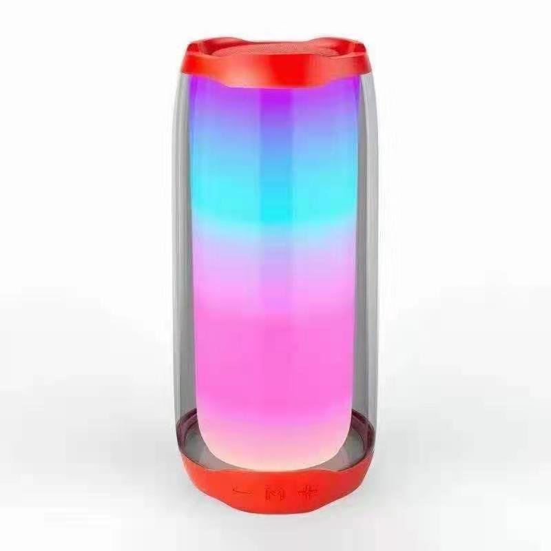 Colorful cylindrical light with red top and bottom on a white background