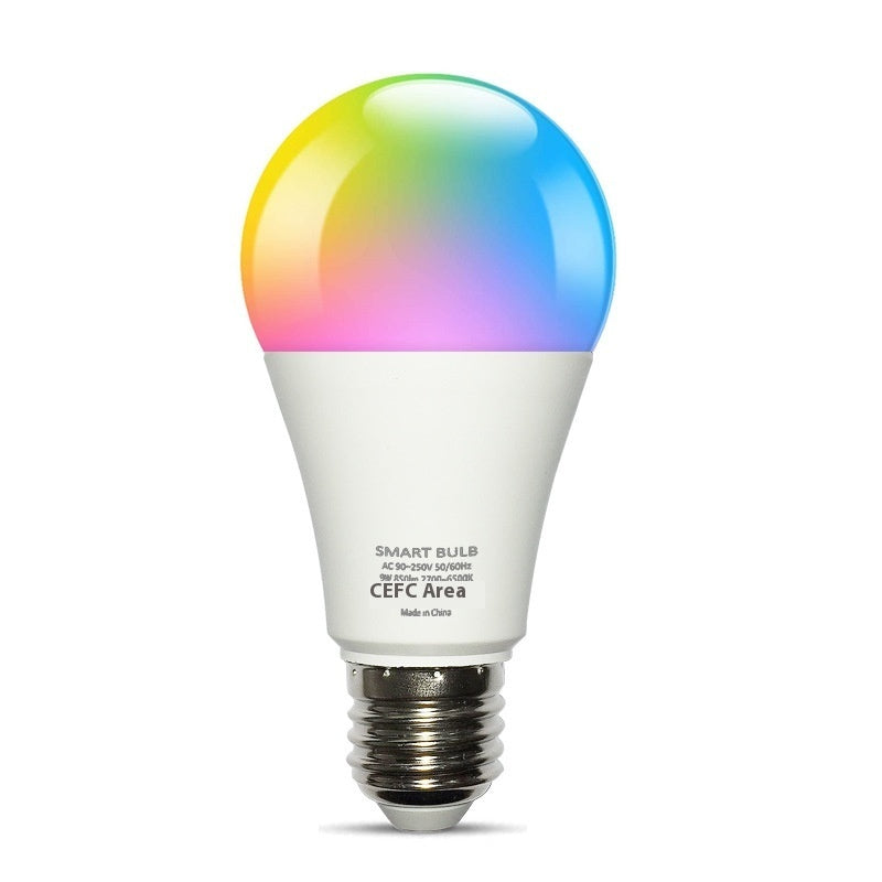 Smart light bulb with multicolored shade on a white background