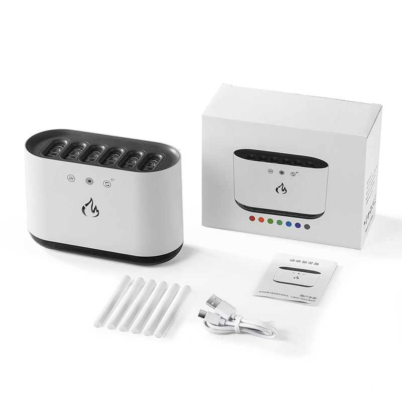 White electronic device with packaging and accessories on a white background