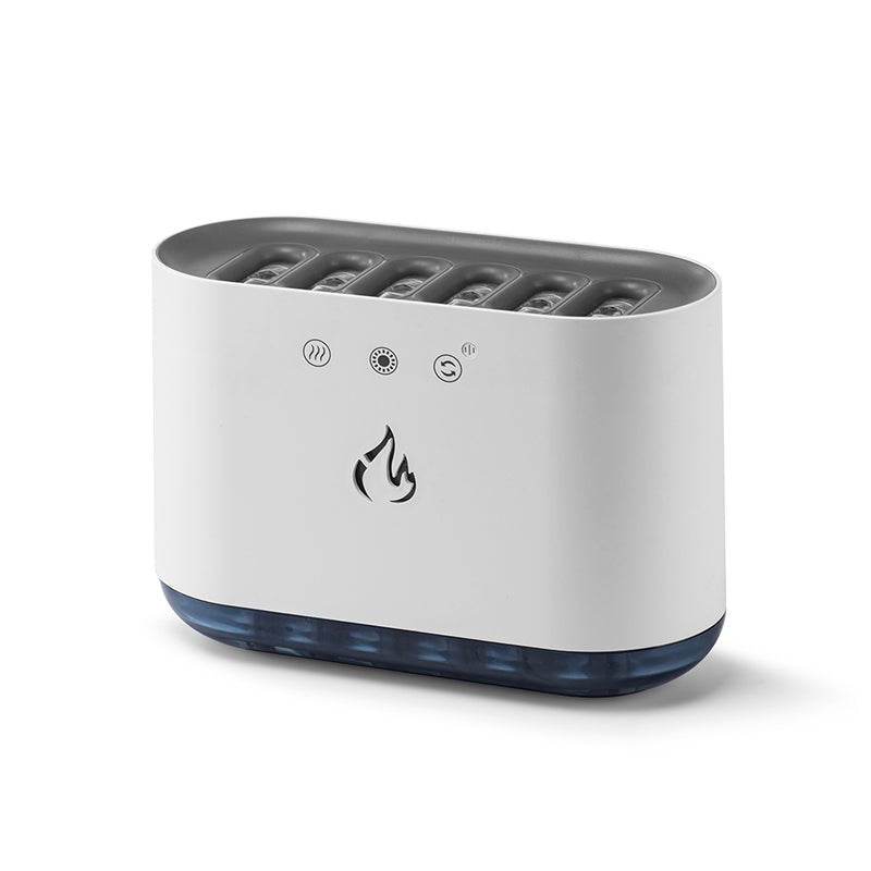 White electronic device with flame icon on a white background