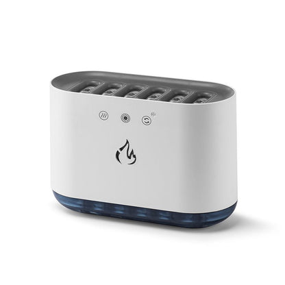 White electronic device with flame icon on a white background