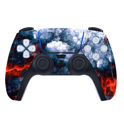 Gaming controller with a fiery and icy design on a white background