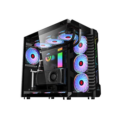 Computer case with RGB lighting on a white background