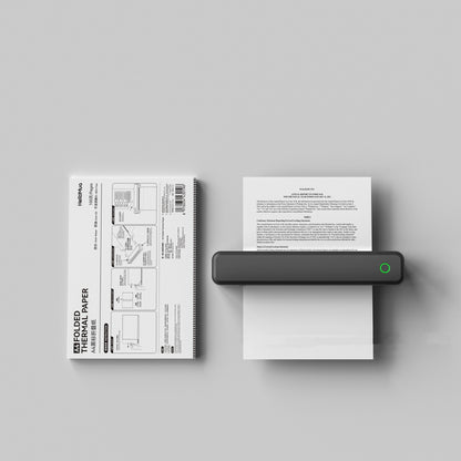 Handheld printer with a document on a gray background