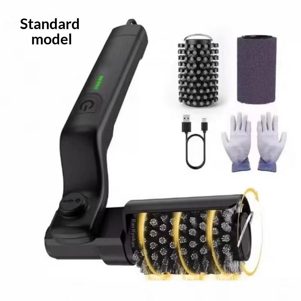 Cleaning tool set with brush, gloves, and USB cable on a white background