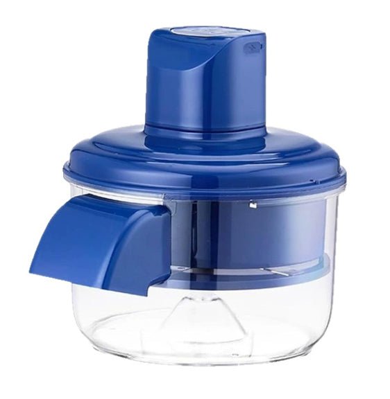 Blue and clear plastic kitchen tool on a white background
