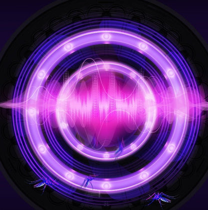 Purple and pink circular light effect on a dark background