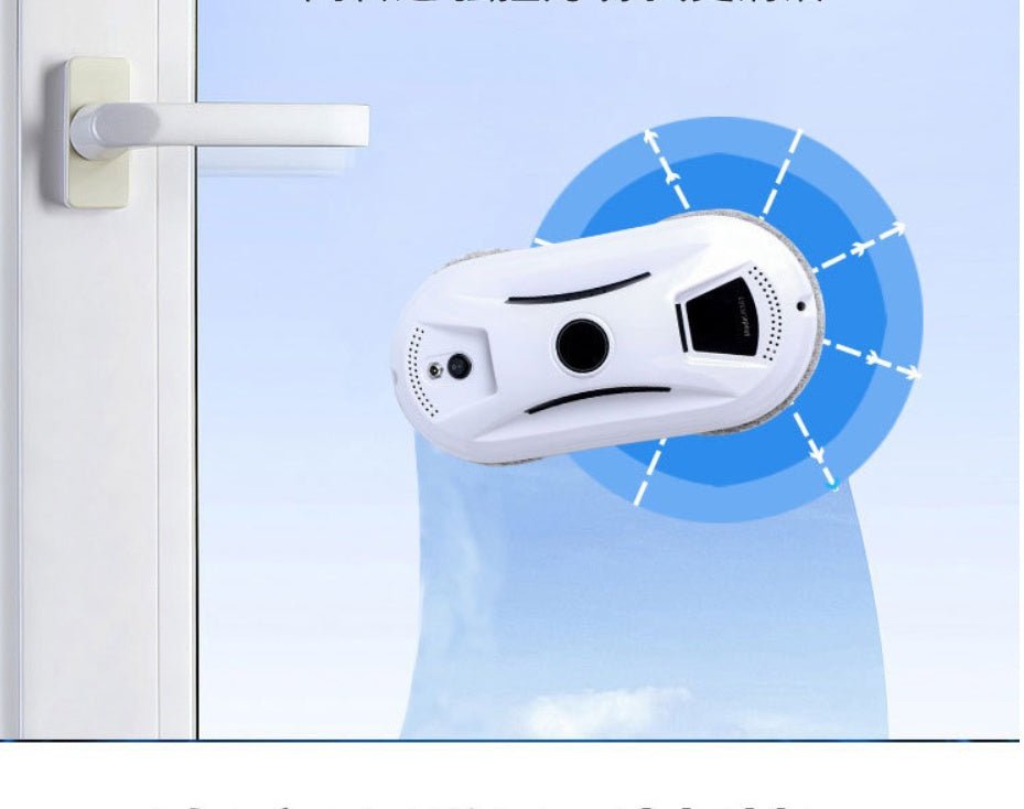 Security camera with a blue circular design on a light blue background