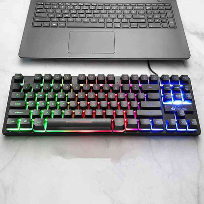 Mechanical keyboard with RGB lighting on a marble surface