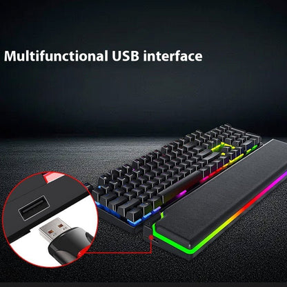 Keyboard with RGB lighting and multifunctional USB interface on a dark background