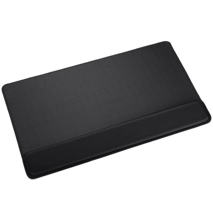 Black desk mat on a white background