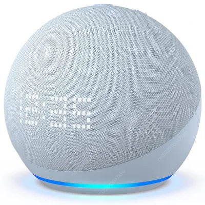 Smart speaker with digital display on a white background