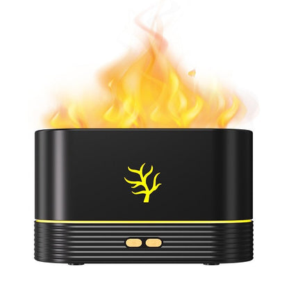 Black electronic device with flame effect on a white background