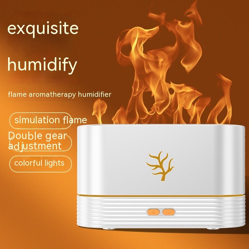 Flame aromatherapy humidifier with simulation flame on an orange background