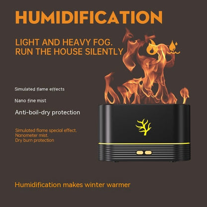 Humidifier with flame effects on a dark background