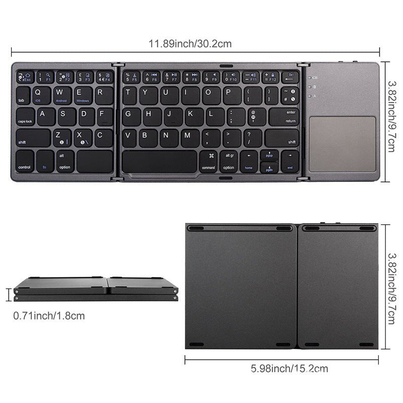 Foldable keyboard with dimensions displayed