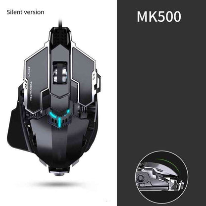MK500 gaming mouse with detailed view on a white and gray background