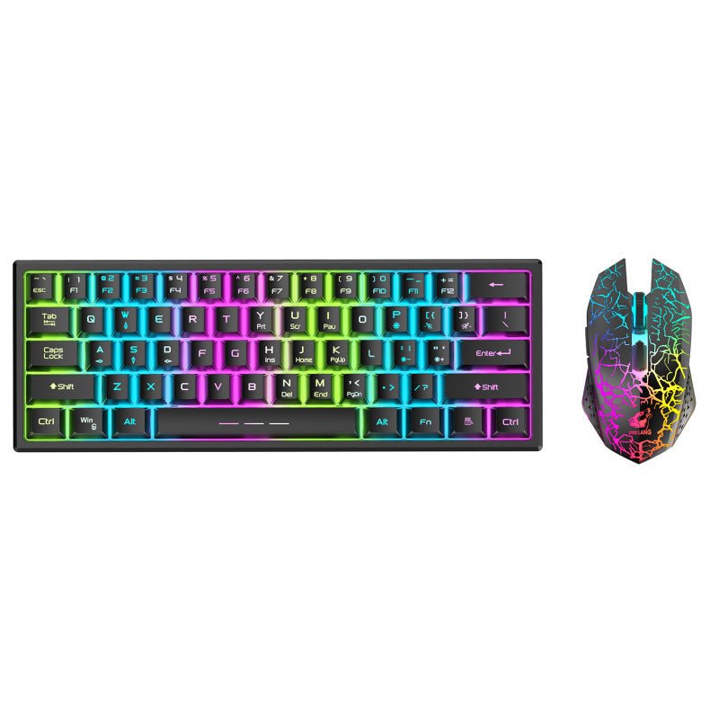 Keyboard and mouse set with colorful backlighting on a white background