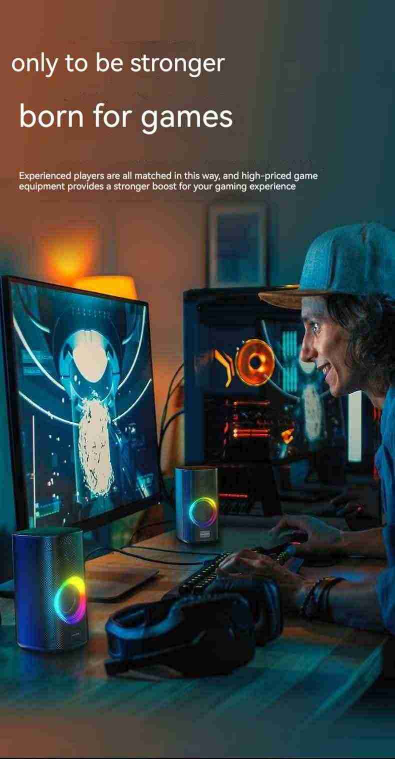 Person playing a game on a computer with text 'only to be stronger, born for games' and 'Experienced players are all matched in this way, and high-priced game equipment provides a stronger bond for your gaming experience.'.