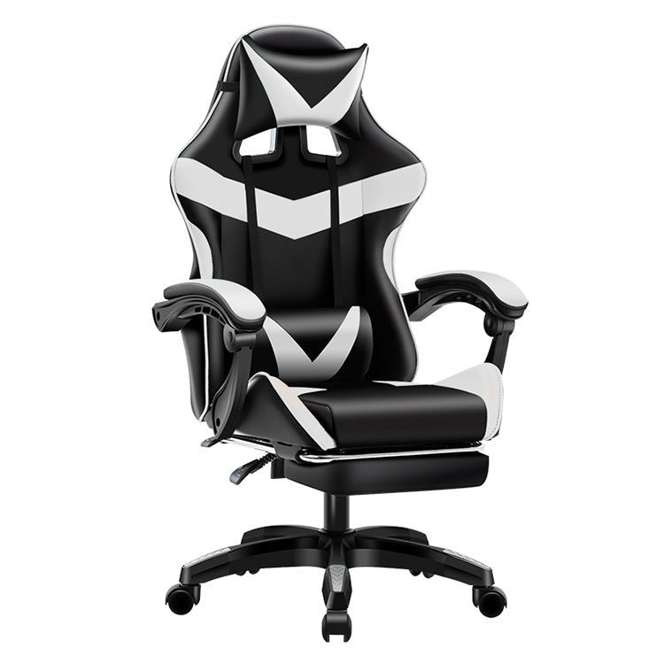Black and white gaming chair with ergonomic design on a white background