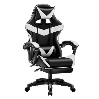 Black and white gaming chair with ergonomic design on a white background