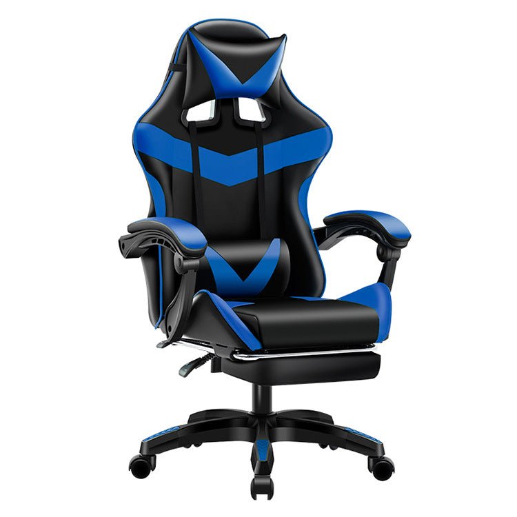 Black and blue gaming chair on a white background