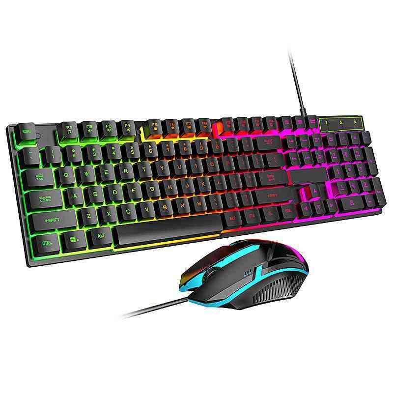 Gaming keyboard and mouse set with RGB lighting on a white background