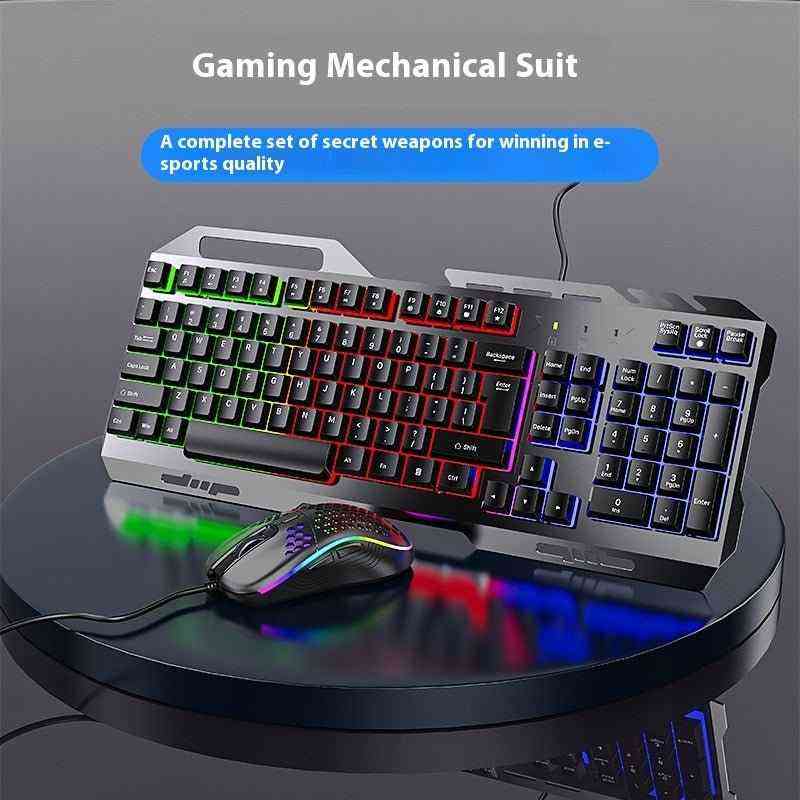 Gaming keyboard and mouse set with RGB lighting on a dark surface