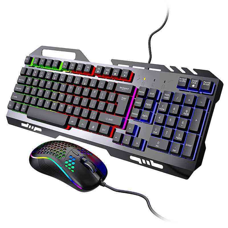 Gaming keyboard and mouse set with RGB lighting on a white background