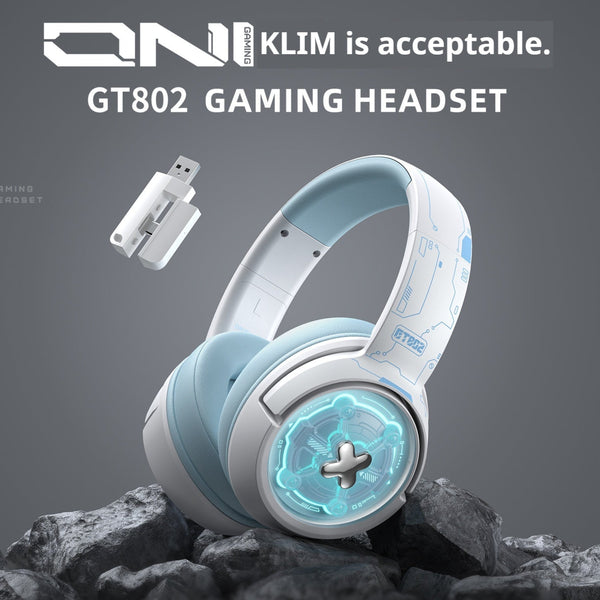 Gaming headset with USB adapter on a gray background, featuring KLIM branding.