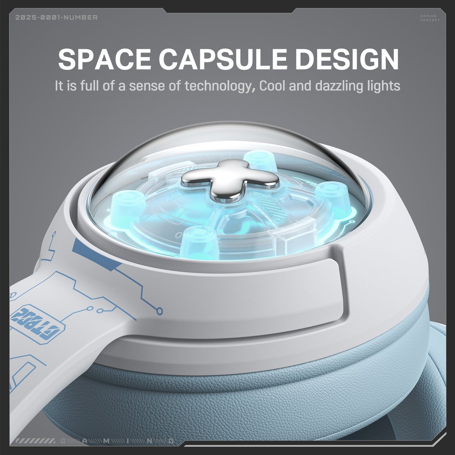 Technological device with space capsule design on a gray background