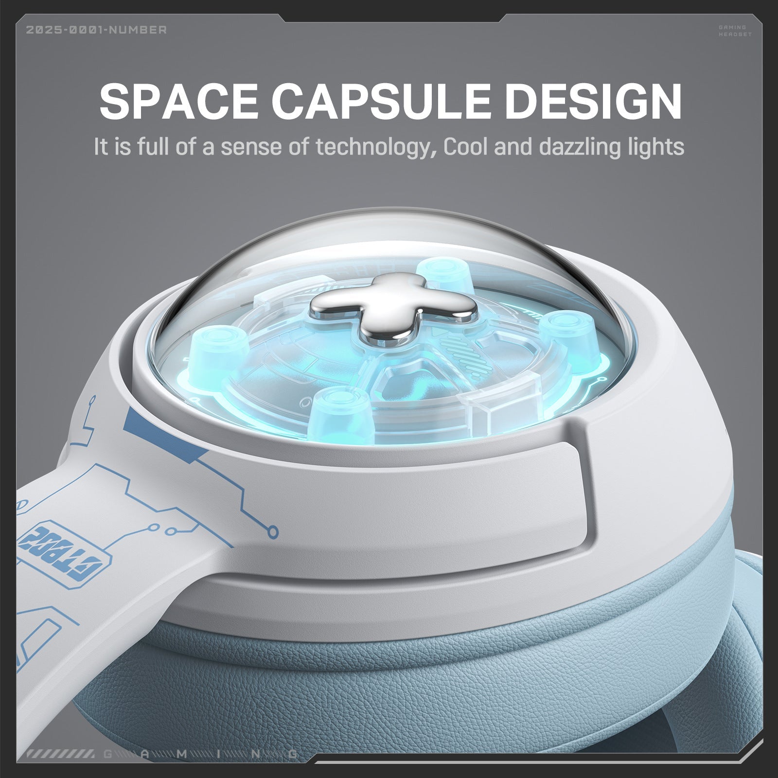 Technological device with space capsule design on a gray background