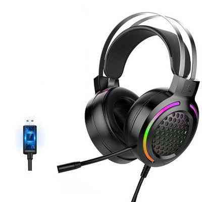 H500 Holloway RGB Gaming Headset with RGB lighting and USB cable on a white background