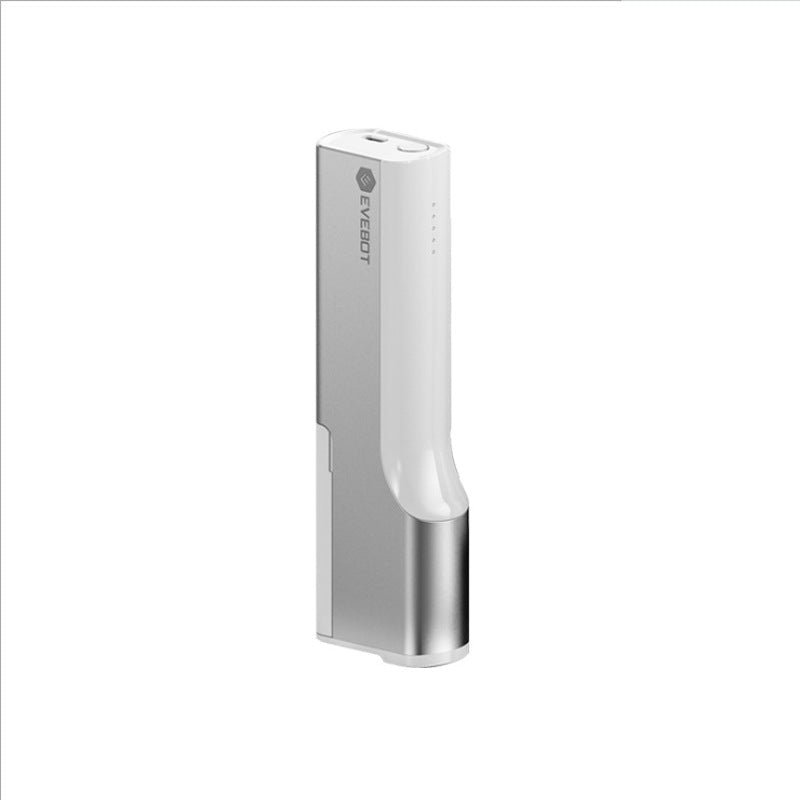 A slim, rectangular EverBolt portable printer  in white and silver, shown standing upright on a plain white background.