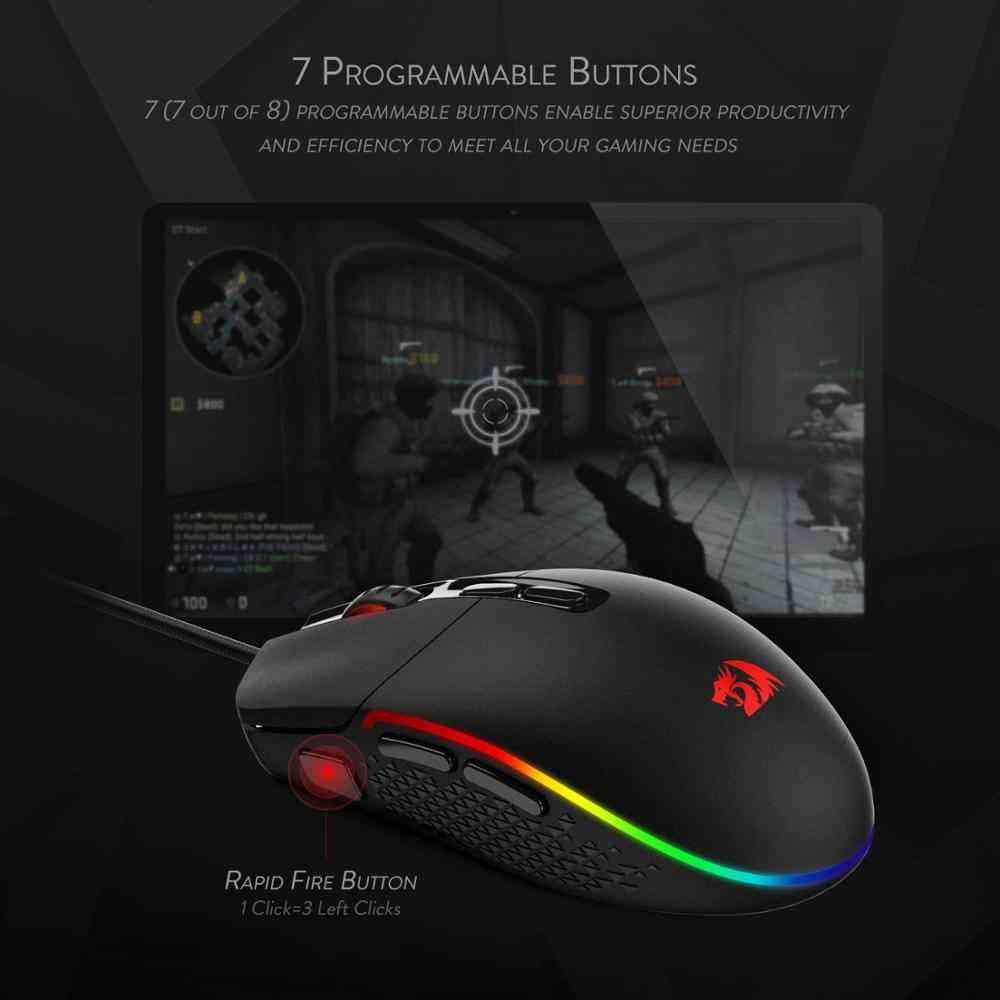 Gaming mouse with RGB lighting on a dark background