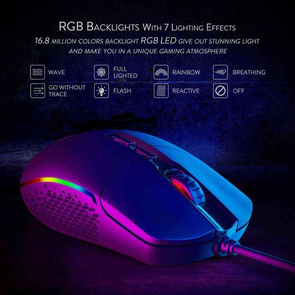 Gaming mouse with RGB backlighting on a dark background