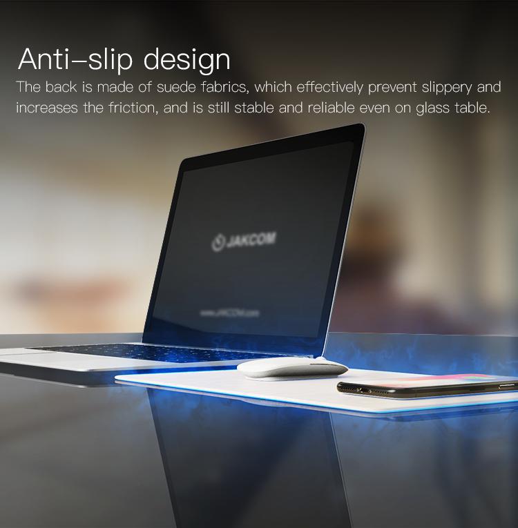 Laptop on a transparent stand with anti-slip design feature, displaying JAKCOM brand.