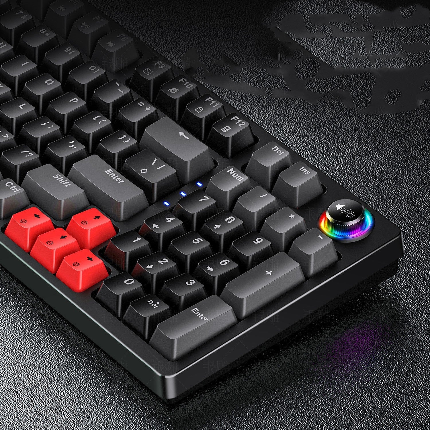 Mechanical keyboard with RGB lighting on a dark surface