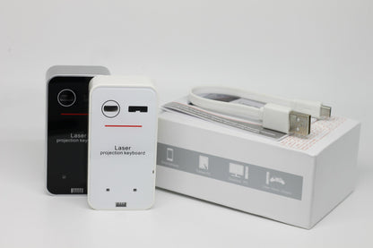Laser projection keyboard with packaging on a white background