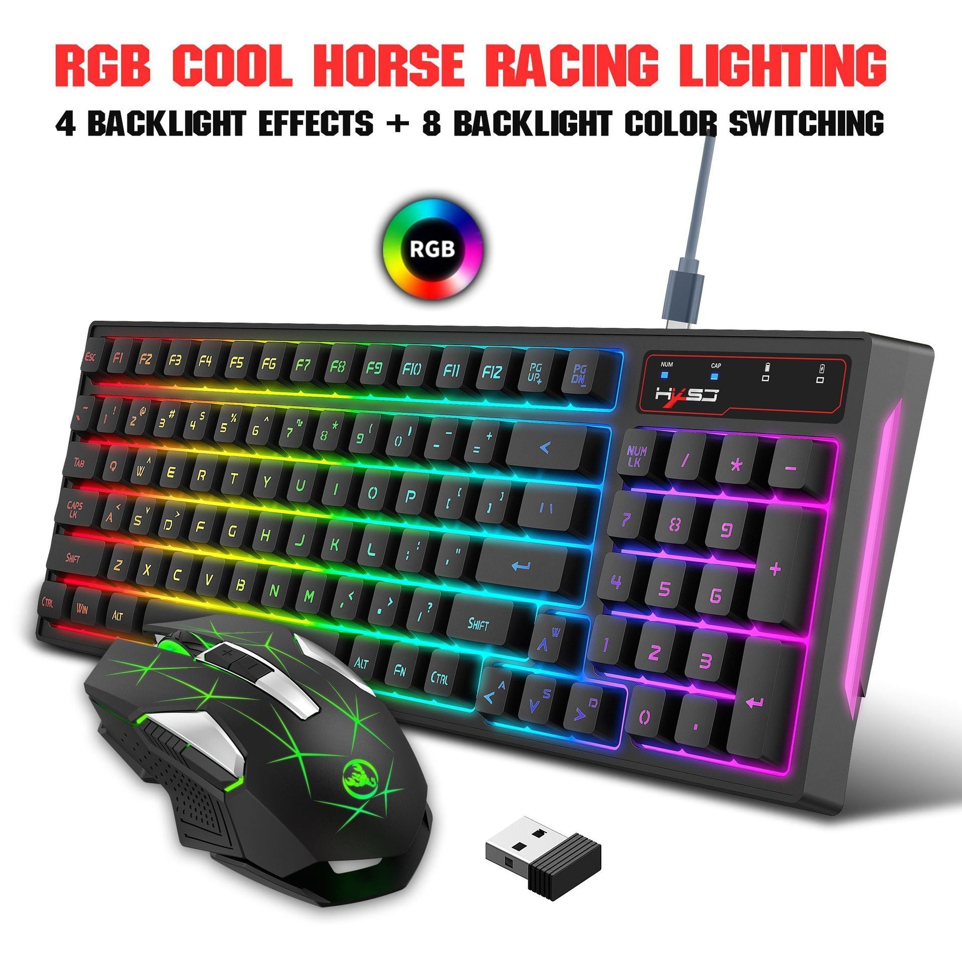 Gaming keyboard and mouse set with RGB lighting effects on a white background