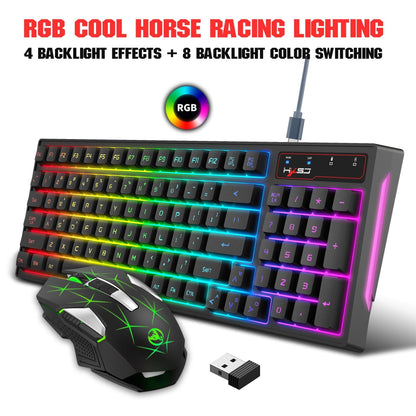 Gaming keyboard and mouse set with RGB lighting effects on a white background