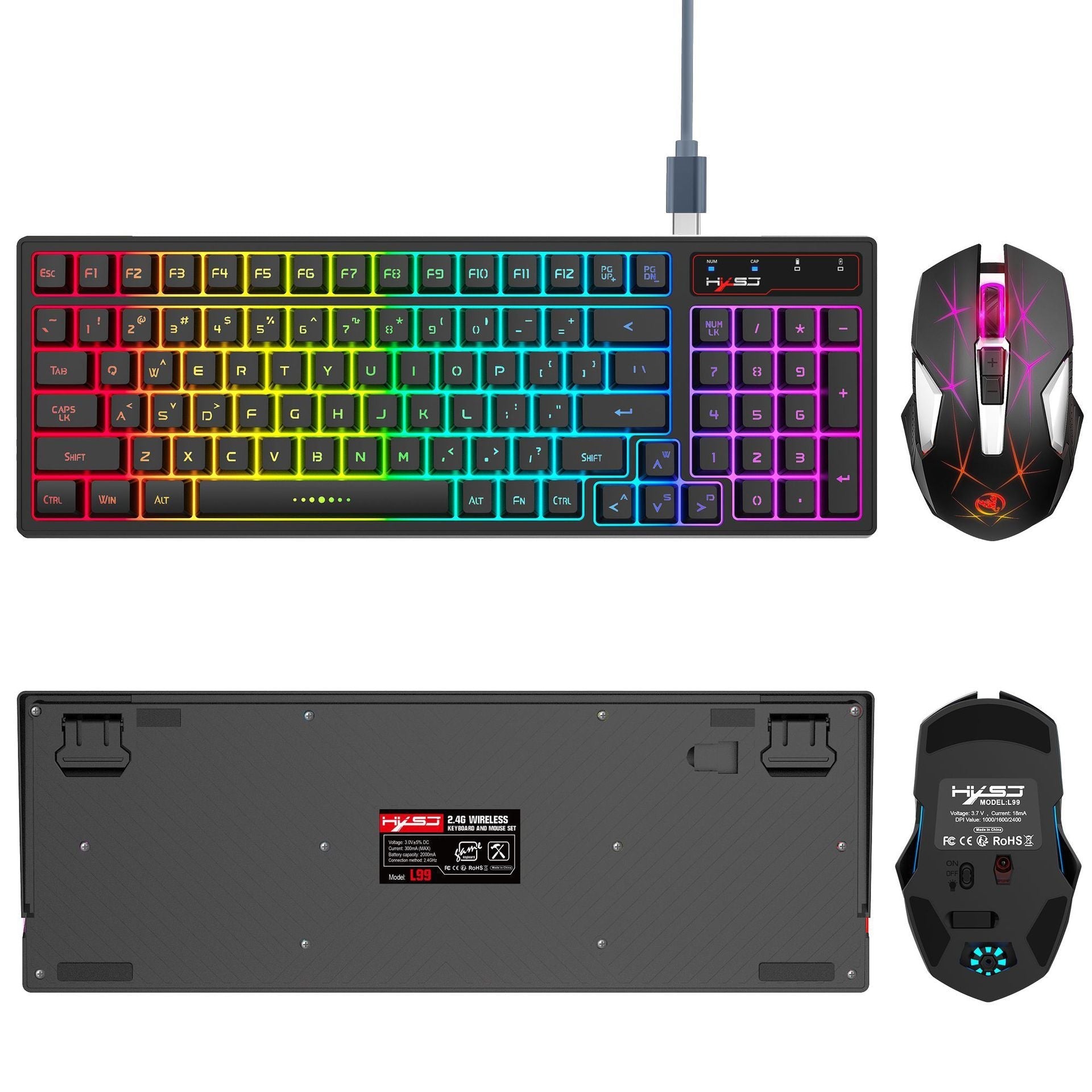 Gaming keyboard and mouse set with RGB lighting on a white background