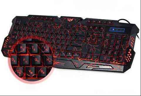 Gaming keyboard with red backlighting on a white background
