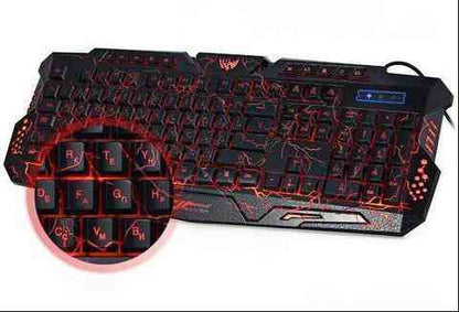 Gaming keyboard with red backlighting on a white background