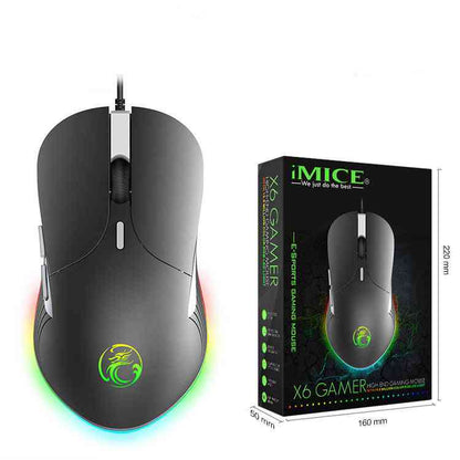 Gaming mouse with RGB lighting and its packaging on a white background