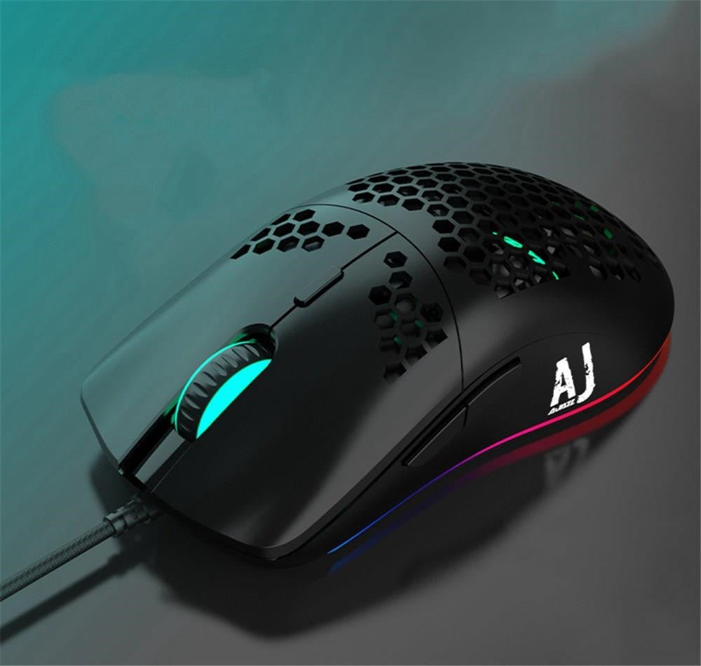 Gaming mouse with RGB lighting on a gradient background