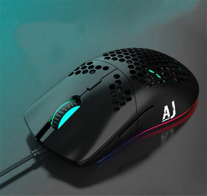 Gaming mouse with RGB lighting on a gradient background