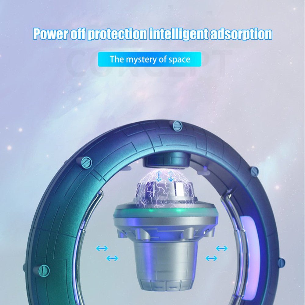 Space-themed device with glowing elements on a space-themed background